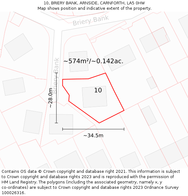 10, BRIERY BANK, ARNSIDE, CARNFORTH, LA5 0HW: Plot and title map