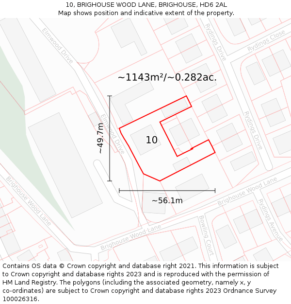 10, BRIGHOUSE WOOD LANE, BRIGHOUSE, HD6 2AL: Plot and title map