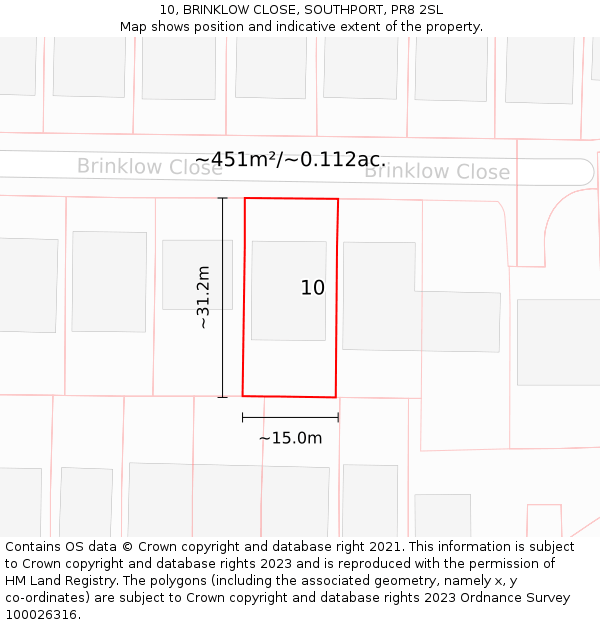 10, BRINKLOW CLOSE, SOUTHPORT, PR8 2SL: Plot and title map
