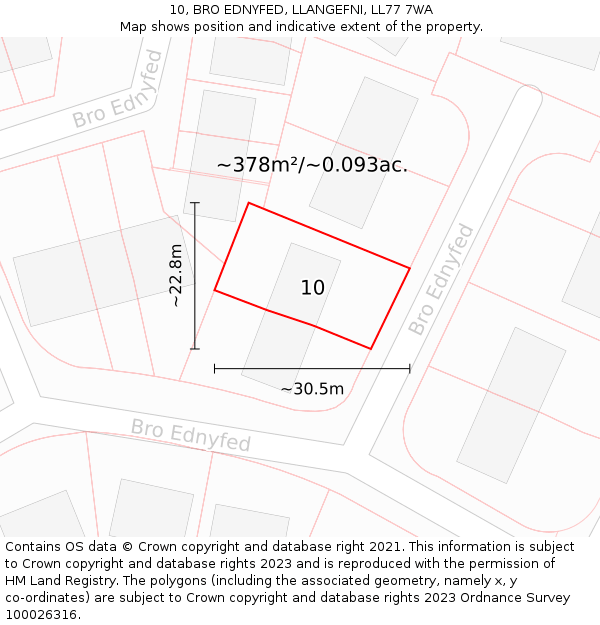 10, BRO EDNYFED, LLANGEFNI, LL77 7WA: Plot and title map