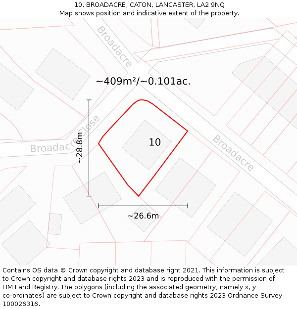 10, BROADACRE, CATON, LANCASTER, LA2 9NQ: Plot and title map