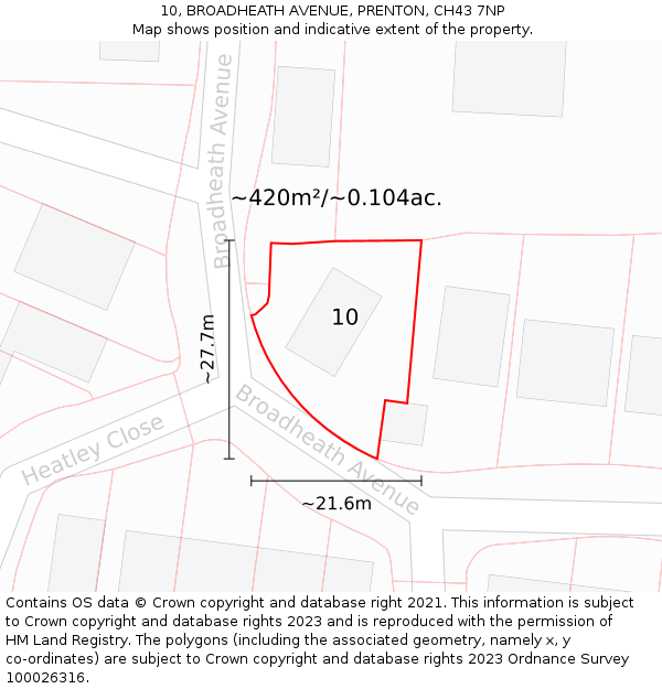 10, BROADHEATH AVENUE, PRENTON, CH43 7NP: Plot and title map