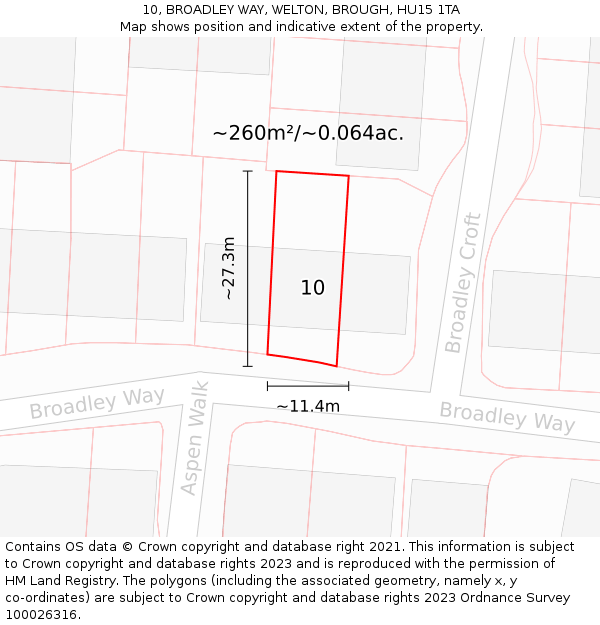 10, BROADLEY WAY, WELTON, BROUGH, HU15 1TA: Plot and title map