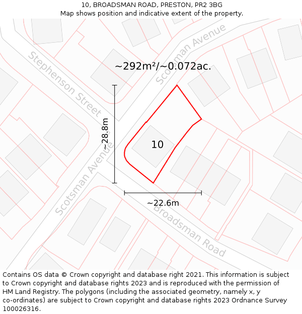 10, BROADSMAN ROAD, PRESTON, PR2 3BG: Plot and title map