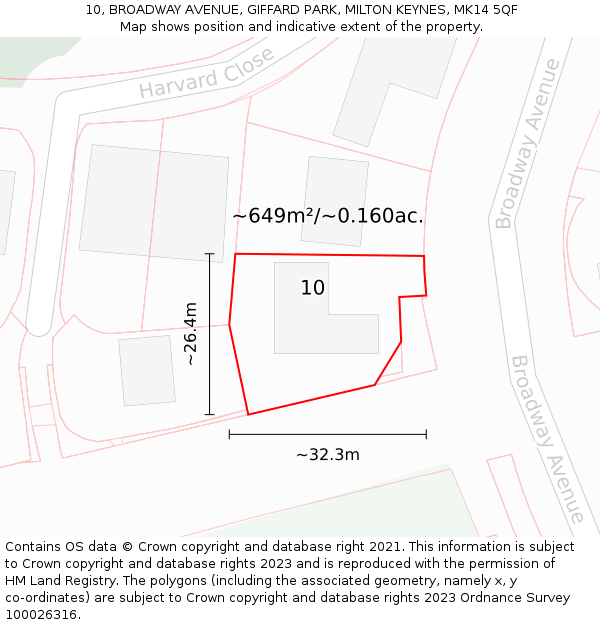 10, BROADWAY AVENUE, GIFFARD PARK, MILTON KEYNES, MK14 5QF: Plot and title map