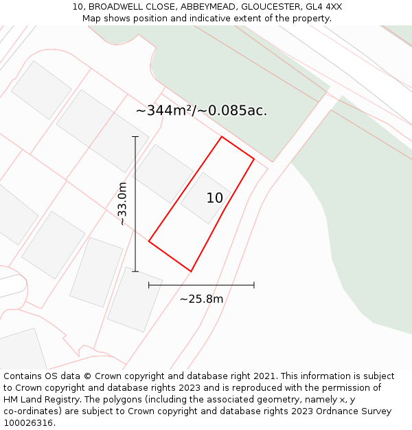 10, BROADWELL CLOSE, ABBEYMEAD, GLOUCESTER, GL4 4XX: Plot and title map
