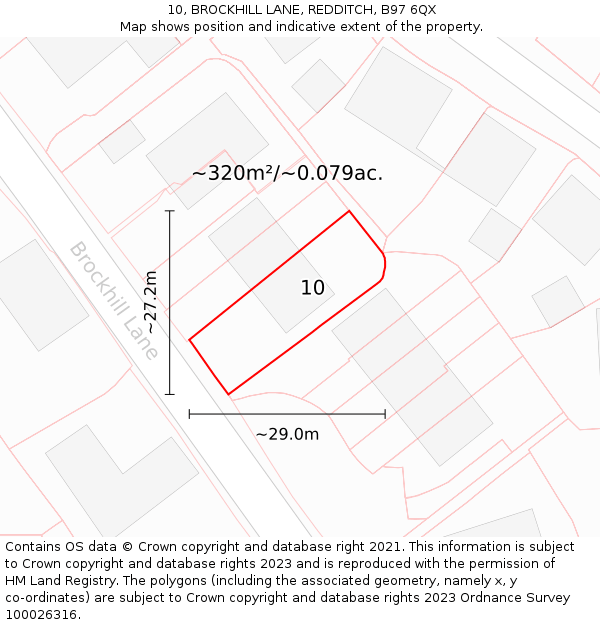 10, BROCKHILL LANE, REDDITCH, B97 6QX: Plot and title map