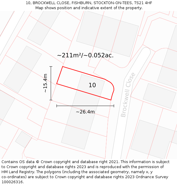 10, BROCKWELL CLOSE, FISHBURN, STOCKTON-ON-TEES, TS21 4HF: Plot and title map