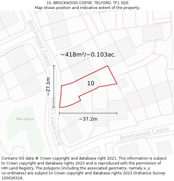 10, BROCKWOOD COPSE, TELFORD, TF1 3QS: Plot and title map