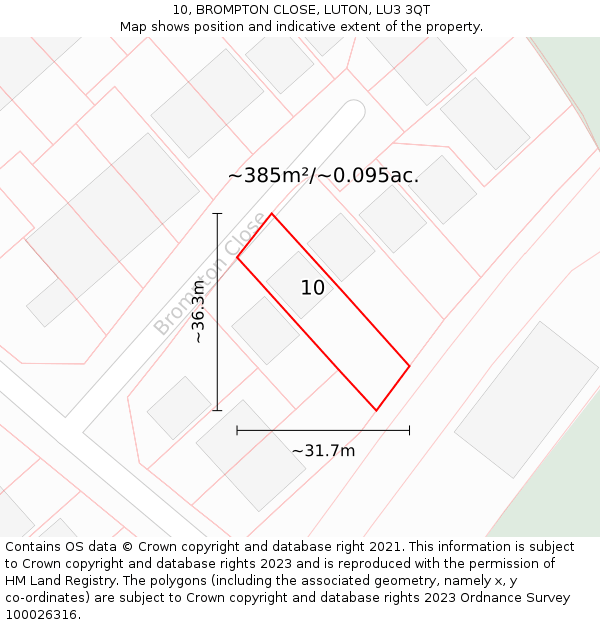 10, BROMPTON CLOSE, LUTON, LU3 3QT: Plot and title map