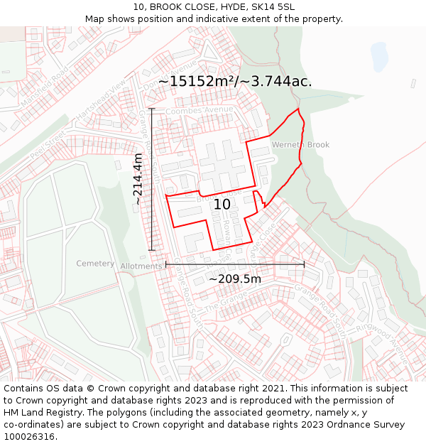 10, BROOK CLOSE, HYDE, SK14 5SL: Plot and title map