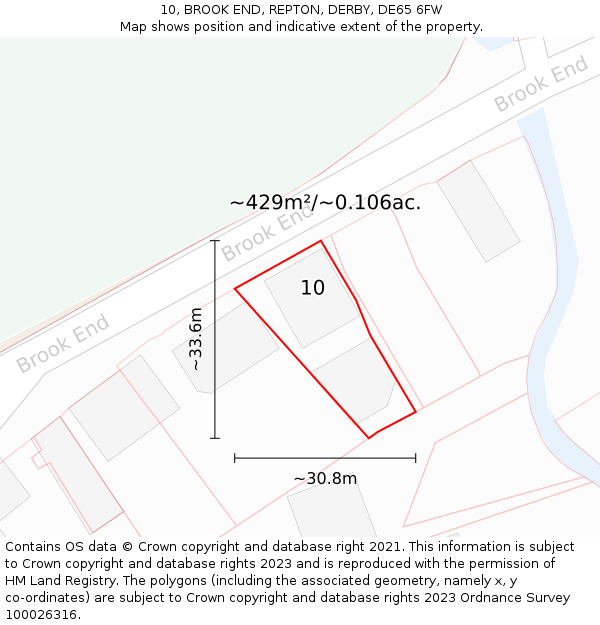 10, BROOK END, REPTON, DERBY, DE65 6FW: Plot and title map