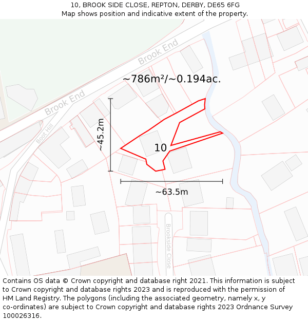 10, BROOK SIDE CLOSE, REPTON, DERBY, DE65 6FG: Plot and title map