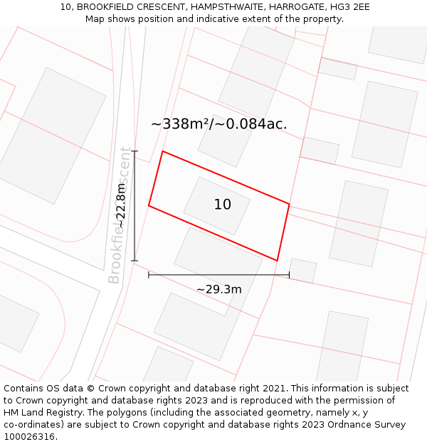 10, BROOKFIELD CRESCENT, HAMPSTHWAITE, HARROGATE, HG3 2EE: Plot and title map