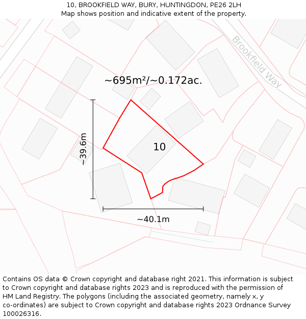 10, BROOKFIELD WAY, BURY, HUNTINGDON, PE26 2LH: Plot and title map