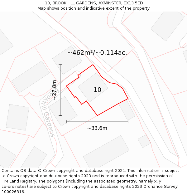 10, BROOKHILL GARDENS, AXMINSTER, EX13 5ED: Plot and title map