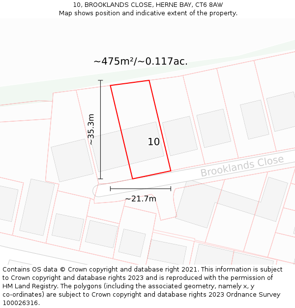 10, BROOKLANDS CLOSE, HERNE BAY, CT6 8AW: Plot and title map
