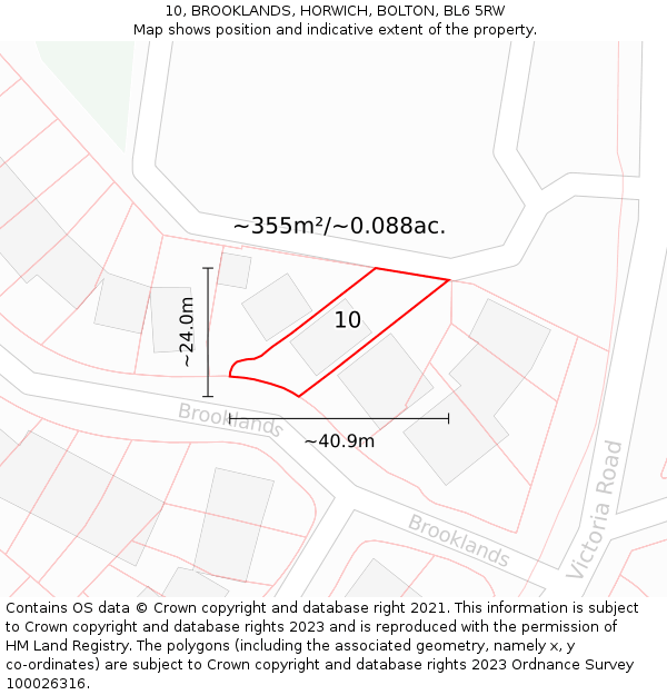 10, BROOKLANDS, HORWICH, BOLTON, BL6 5RW: Plot and title map