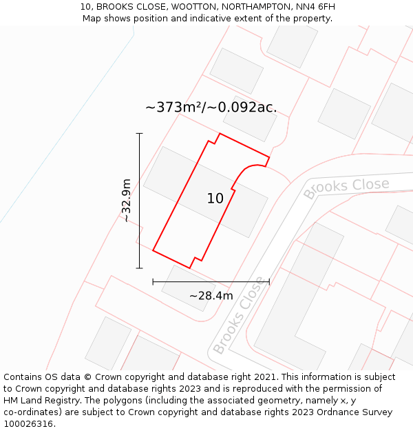 10, BROOKS CLOSE, WOOTTON, NORTHAMPTON, NN4 6FH: Plot and title map