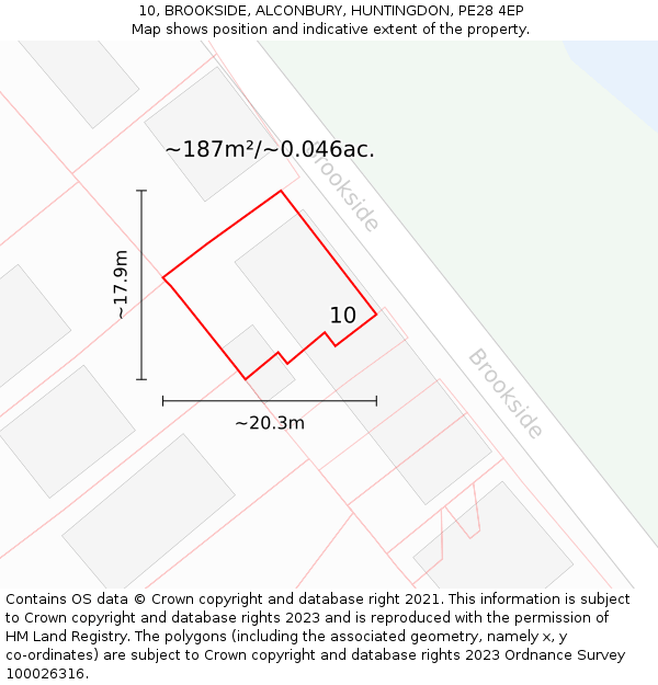 10, BROOKSIDE, ALCONBURY, HUNTINGDON, PE28 4EP: Plot and title map