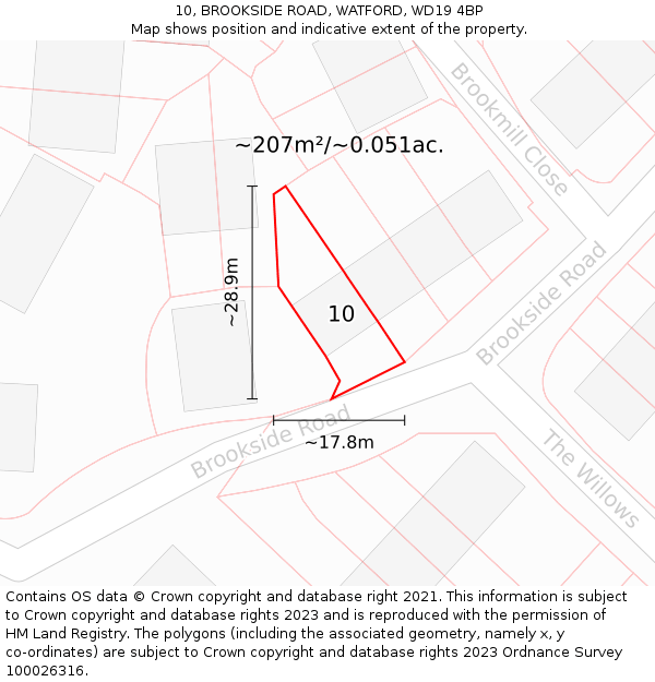 10, BROOKSIDE ROAD, WATFORD, WD19 4BP: Plot and title map