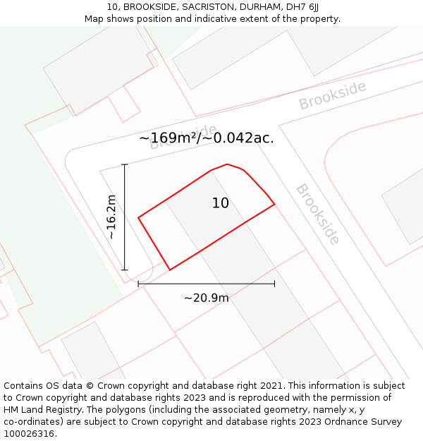 10, BROOKSIDE, SACRISTON, DURHAM, DH7 6JJ: Plot and title map