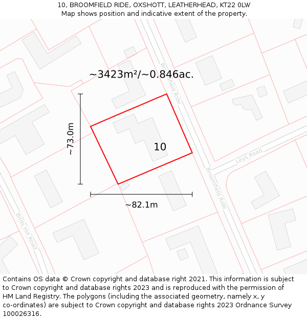 10, BROOMFIELD RIDE, OXSHOTT, LEATHERHEAD, KT22 0LW: Plot and title map