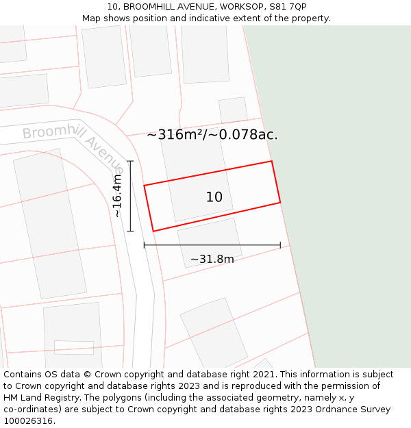 10, BROOMHILL AVENUE, WORKSOP, S81 7QP: Plot and title map