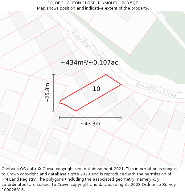 10, BROUGHTON CLOSE, PLYMOUTH, PL3 5QT: Plot and title map