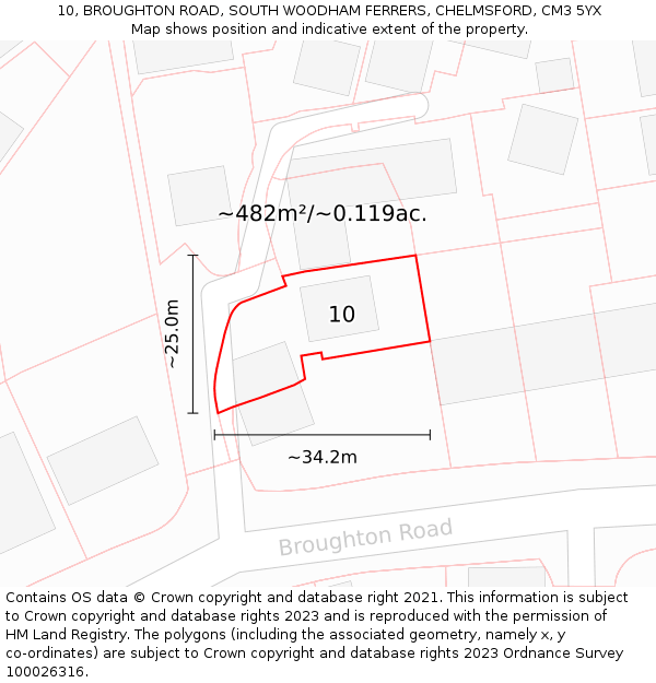 10, BROUGHTON ROAD, SOUTH WOODHAM FERRERS, CHELMSFORD, CM3 5YX: Plot and title map