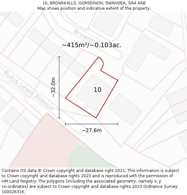 10, BROWNHILLS, GORSEINON, SWANSEA, SA4 4AB: Plot and title map