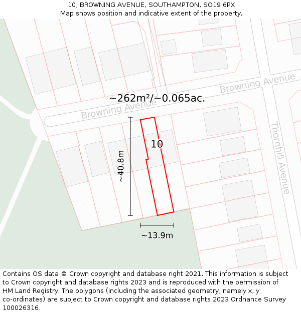 10, BROWNING AVENUE, SOUTHAMPTON, SO19 6PX: Plot and title map