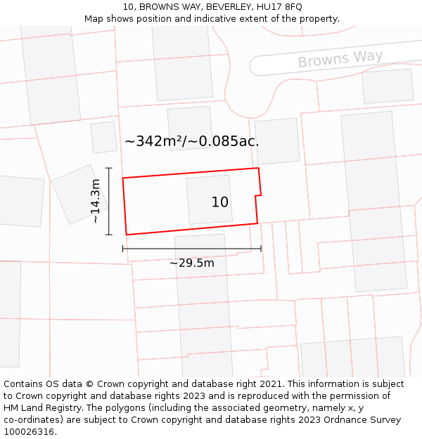 10, BROWNS WAY, BEVERLEY, HU17 8FQ: Plot and title map