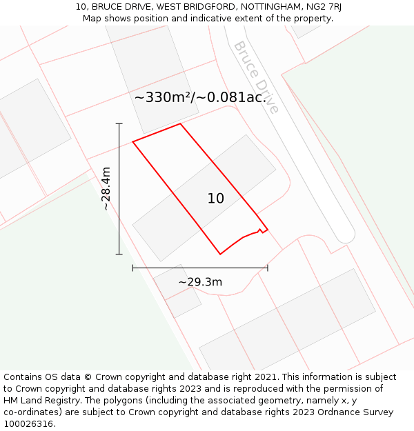 10, BRUCE DRIVE, WEST BRIDGFORD, NOTTINGHAM, NG2 7RJ: Plot and title map