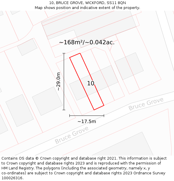 10, BRUCE GROVE, WICKFORD, SS11 8QN: Plot and title map