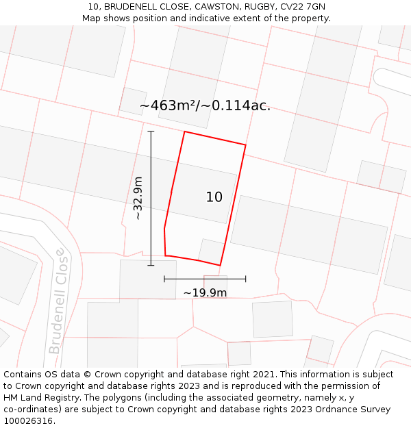 10, BRUDENELL CLOSE, CAWSTON, RUGBY, CV22 7GN: Plot and title map