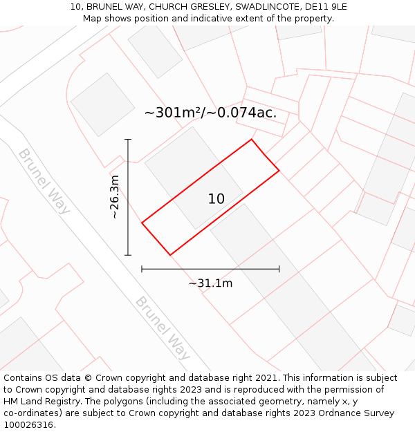 10, BRUNEL WAY, CHURCH GRESLEY, SWADLINCOTE, DE11 9LE: Plot and title map