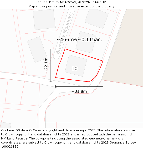 10, BRUNTLEY MEADOWS, ALSTON, CA9 3UX: Plot and title map