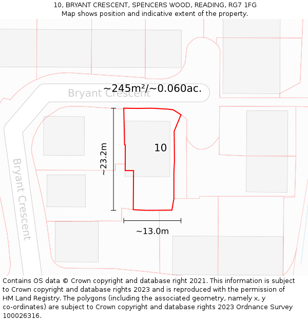 10, BRYANT CRESCENT, SPENCERS WOOD, READING, RG7 1FG: Plot and title map