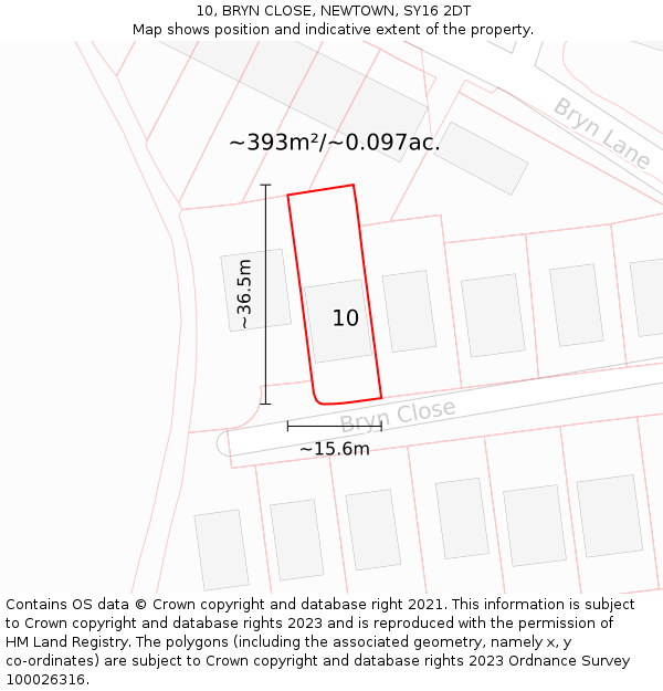 10, BRYN CLOSE, NEWTOWN, SY16 2DT: Plot and title map