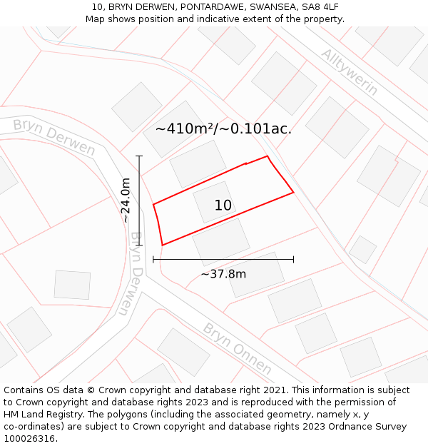 10, BRYN DERWEN, PONTARDAWE, SWANSEA, SA8 4LF: Plot and title map