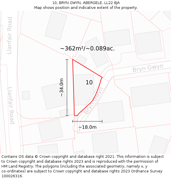 10, BRYN GWYN, ABERGELE, LL22 8JA: Plot and title map