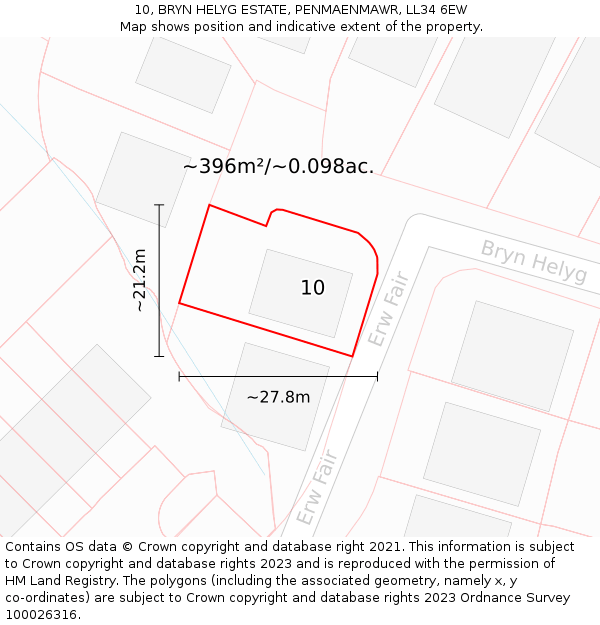 10, BRYN HELYG ESTATE, PENMAENMAWR, LL34 6EW: Plot and title map