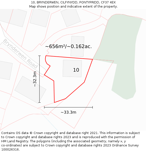 10, BRYNDERWEN, CILFYNYDD, PONTYPRIDD, CF37 4EX: Plot and title map