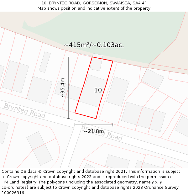 10, BRYNTEG ROAD, GORSEINON, SWANSEA, SA4 4FJ: Plot and title map