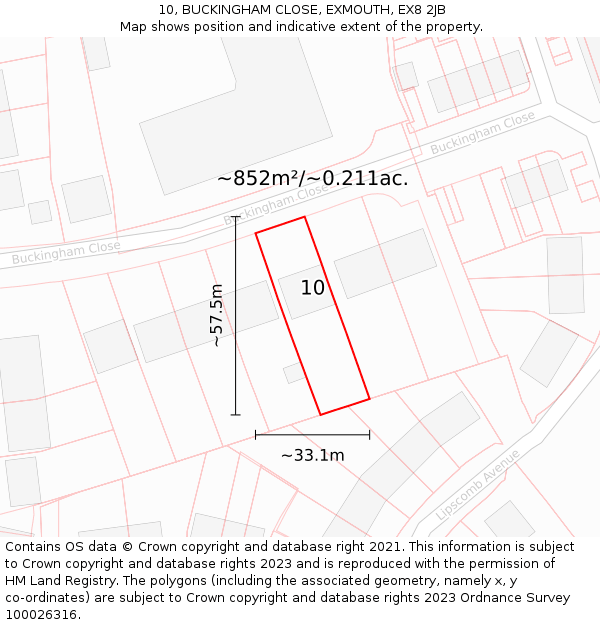 10, BUCKINGHAM CLOSE, EXMOUTH, EX8 2JB: Plot and title map
