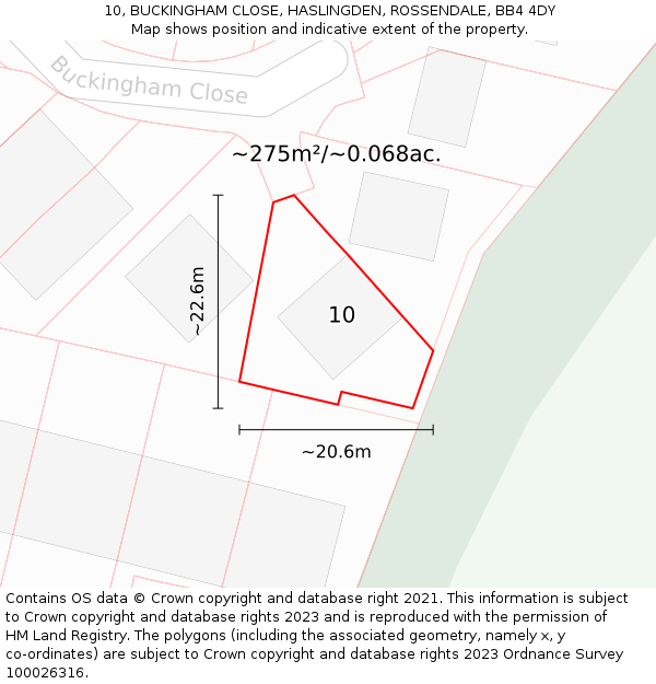 10, BUCKINGHAM CLOSE, HASLINGDEN, ROSSENDALE, BB4 4DY: Plot and title map