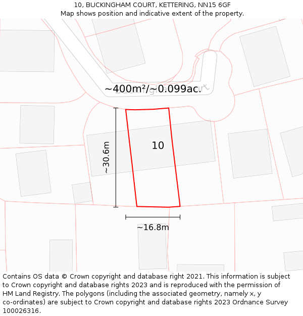 10, BUCKINGHAM COURT, KETTERING, NN15 6GF: Plot and title map