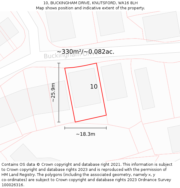 10, BUCKINGHAM DRIVE, KNUTSFORD, WA16 8LH: Plot and title map