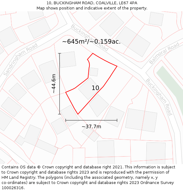 10, BUCKINGHAM ROAD, COALVILLE, LE67 4PA: Plot and title map